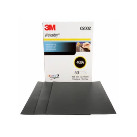 **Hoja abrasiva 3M™ Wetordry™ 413Q, 02002, grano 400, 9 × 11 pulgadas, 50 hojas por cartón, 5 cartones por caja.**